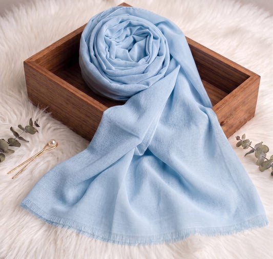 Premium Turkish Lawn Hijab – Ultra-Breathable, No-Slip Summer Scarf.  (Blue)